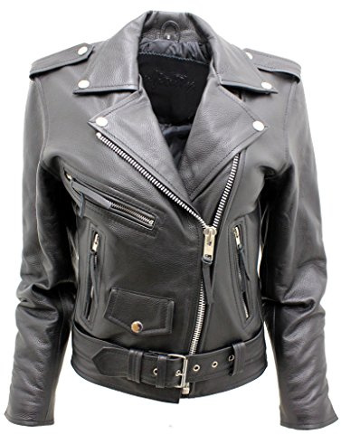 Infinity Elegante Brando Giacca del Motociclista in Pelle Nera delle Donne 16