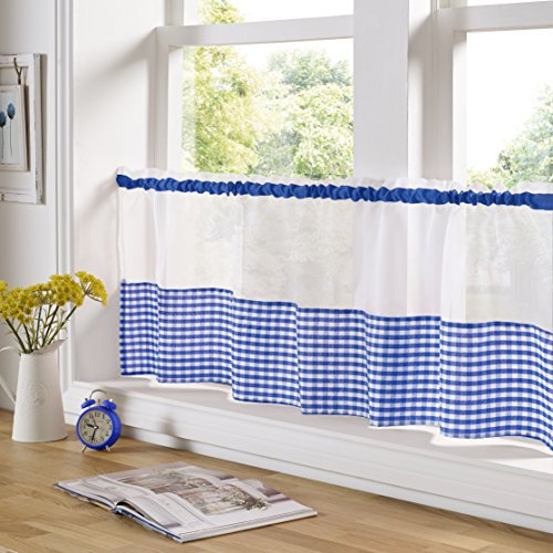 Alan Symonds Gingham Slot Top Voile Cafe Curtain Panel (59 x 18, Blue)