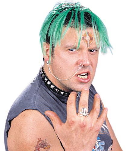 Amakando Rocker Fake Piercings Ohrring mit Ohr-Nasen Kette Gothic Piercing Ringe Totenkopf Ring Biker Kostüm Accessoire Punk Schmuck Set