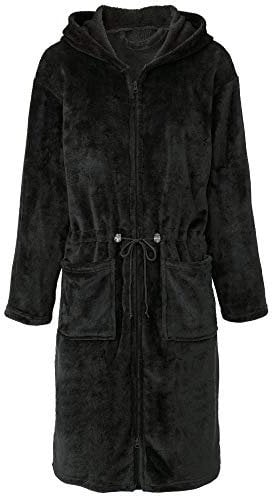 CelinaTex XL Bademantel Kapuze Uni lang aufgesetzte Taschen zwei Wege Reißverschluss Damen Kuschelflanell OEKO-TEX Vital