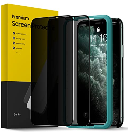 BENKS 2 Stück Sichtschutz für iPhone X/XS/11 Pro Privacy Schutzfolie Vollständige Abdeckung Displayschutzfolie Anti Spy Panzerfolie Dunkel Folie
