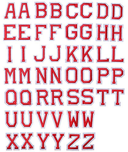 J.CARP 52Pcs Red Alphabet A to Z Patches, Iron on Sew on Letters for Clothing, Hats, Shoes, Backpacks, Handbags, Jeans, Jackets etc.