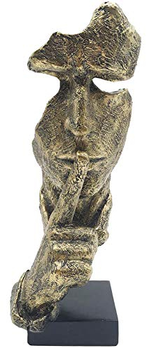 Silence is Golden The-Thinker Statue - Abstrakte Handarbeit, Keep Silent Thinker Statue Modell Gesicht und Hand Skulptur (Gold)