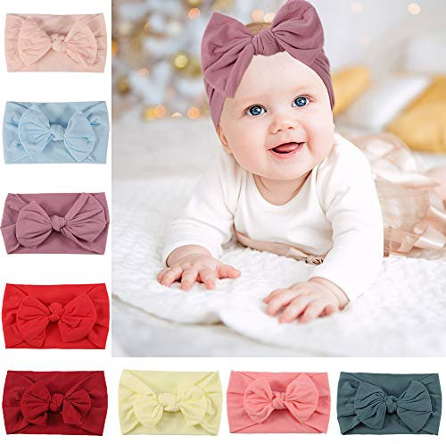 Opopark 8 Pièces Filles Bandeau, Turban élastique Noué Bandeaux Bowknot Bandeau pour Tout-petits Bébés Coiffure, Multicolor