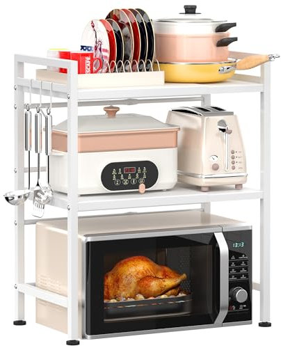 PUSDON Ausziehbares Mikrowellen-Ofenregal, strapazierfähiges, verstellbares Mikrowellen-/Toaster-Regal (LxBxH): 39.7x59.9x32.6 cm), Ständer, Küchenarbeitsplatte, 72.6 kg Gewichtskapazität ity, weiß