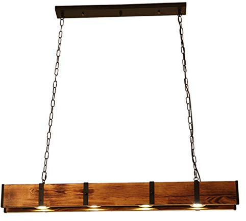 AUCF Holz Pendelleuchte Retro-Stil Massivholz Pendellampe Deckenleuchte Esstisch Altmodische Industrielle Eisen Kunst Höhenverstellbare Hängelampe Wohnzimmer Bar Café Restaurant Deko Kronleuchter