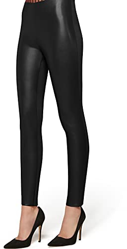 Wolford Damen Jo Leggings, Stoffhose Freizeithose Basic Leder-Optik Kunstleder veganes Leder enganliegend,7005 Black,40
