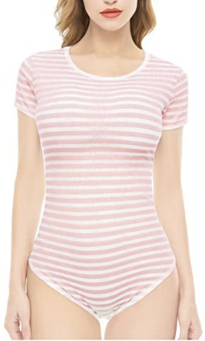 CutiePlusU - Body en coton avec boutons à l'entrejambe - pyjama classique - rayures Rose M