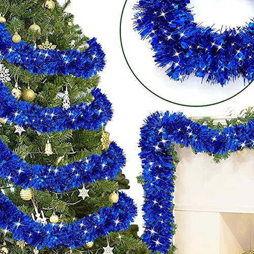 ZKTYQUIHE 4 Packung insgesamt 28 ft girlanden Weihnachtsbaum Dekorationen, dick dünne metallische Streamer Weihnachten Girlande Urlaub Weihnachten Dekorationen Home Indoor Outdoor Party liefert,Blau