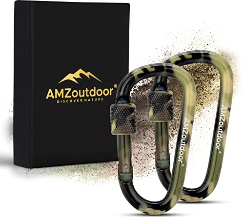 NEU AMZoutdoor® 2er Set Schraubkarabiner in Tarnfarbe | Outdoor Karabiner | Schlüsselkarabiner | Bushcraft | Outdoor Zubehör | Haken Zelt | Karabiner Survival (Sandfarben)