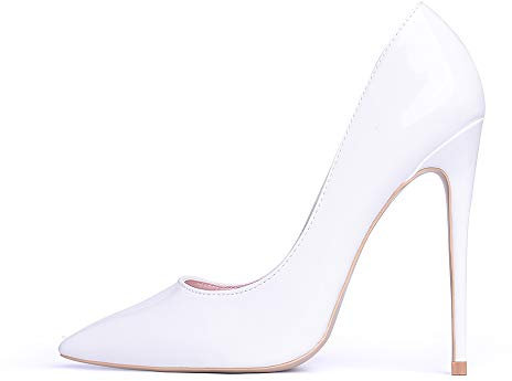 Zhabtuc Scarpe con Tacco a Spillo Donna, Sexy Scarpe Décolleté 12cm Tacchi Alti Classici a Punta Pelle Verniciata Bianco Taglia 38 EU (8 US)