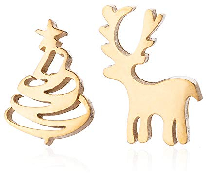 BlackAmazement 2er Set 316L Edelstahl Ohrstecker Ohrringe Tannenbaum Rentier Reindeer rose gold silber schwarz Damen (Gold)