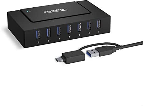 Plugable 7-in-1 USB Charging Hub for Laptops with USB-C or USB 3.0 - USB Charging Station for Multiple Devices and USB Data Transfer with a 60W Power Adapter,USBC-HUB7BC-EUA1