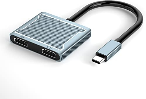 BDFFLY Adaptateur USB C vers Double HDMI 4K, convertisseur répartiteur Thunderbolt 3/Type C vers HDMI, Prend en Charge 4K à 60 Hz et Double 4K à 30 Hz pour MacBook Pro Air, iPad Pro, Dell XPS
