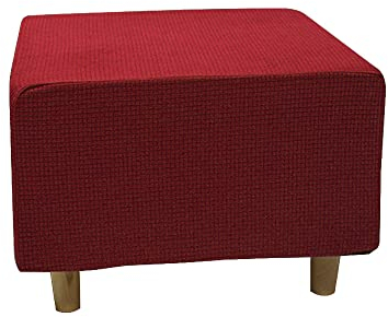 Highdi Ottomane Schonbezug Hockerbezug, Hocker Hussen für Quadratische Fußhocker, Stretch Bezug Ottomane Abdeckung Überzug Hocker Protector Waschbar Hockerabdeckung (S,Jacquard rot)