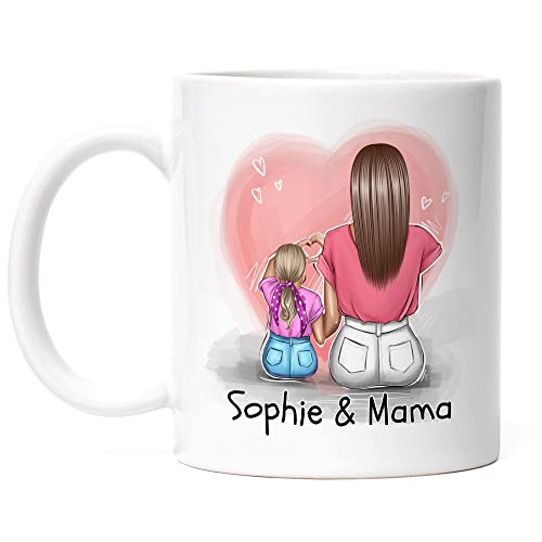 Kiddle-Design Mutter Tochter Tasse Muttertag Personalisiert Name und Frisur Mama und Tochter Geschenk Kinder Kaffeetasse Mütter Geschenk