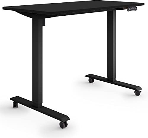 ESMART Germany ETX-121BB 120x60cm Schwarz Ergonomischer Steh-Sitz-Schreibtisch auf Rollen Stufenlos elektrisch höhenverstellbar 78,5-128,5cm 3 x Memory USB Ladeport Aktivitätserinnerung
