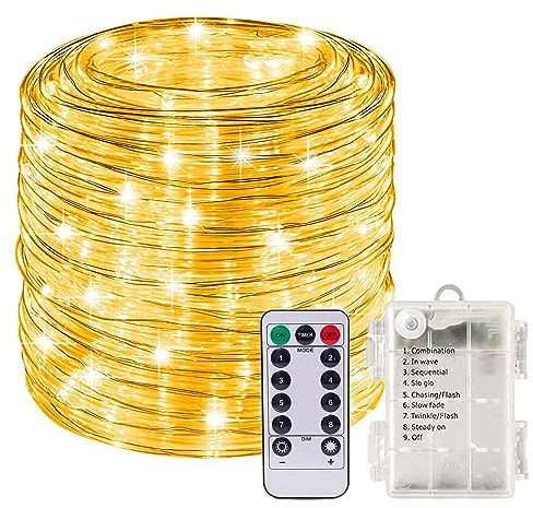 200LED Lichtschlauch Schnur Lichter,KINGCOO Wasserdichte 22M/72FT 8 Modi Batteriebetriebene Kupfer Streifen Seil Lichterketten für Innen Außen Garten Hochzeit Party Weihnachten Dekorationen(Warmweiß)