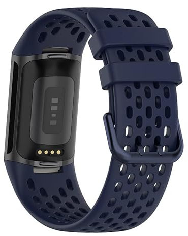 Replacement Smart Watch Strap Compatible with Fitbit Charge 5 or Charge 6 Activity Tracker, Silicone Sports Watch Band Collapse Buckle Adjustable Breathable Mesh Wristband for Men Women (Navy Blue)