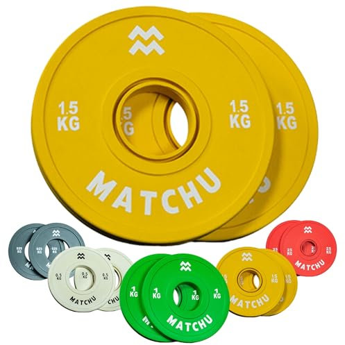 MATCHU - Fractional Plates - Mini Hantelscheiben - 0,25/0,5/1/1,5/2,5 KG - Satz mit 2 Stück - Stahl mit Gummiaußenschicht - Durchmesser 50mm - (Gelb - 1,5 KG)