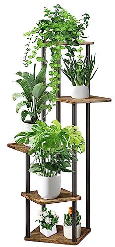 YOCOMEY 5-Tier Hölzern Blumenregal Pflanzenregal, Mehrstöckig Blumenständer Pflanzenständer Blumenbank Blumentreppe Pflanzentreppe Standregal für Innen Garten Balkon Deko(Schwarz)