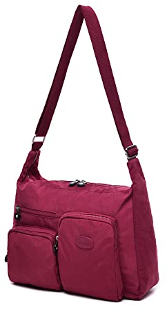 Efanliu Bolso Bandolera Mujer Grande Impermeable Nylon Bolsos de Universidad Mujeres Crossbody Mensajero Grandes (Rojo vino)