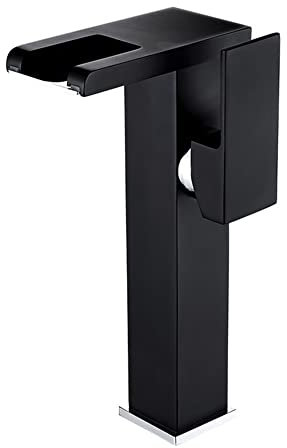 Robinet Salle De Bain Cascade Haut LED 3 Couleurs Robinet Lavabo, Noir Style Moderne Monocommande Laiton Mitigeur Lavabo Eau Chaude Et Froide Disponible Robinetterie Vasque