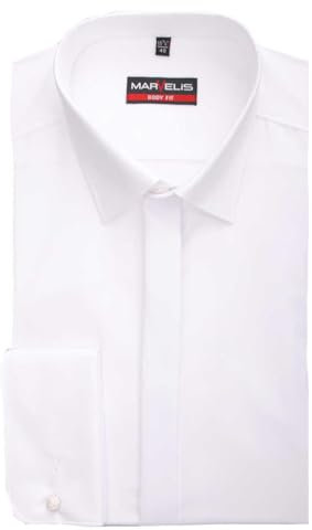 Marvelis Herren Businesshemd Body Fit, Langarm, Kent-Kragen, Uni Popeline, 100% Baumwolle, Weiss 00, 43