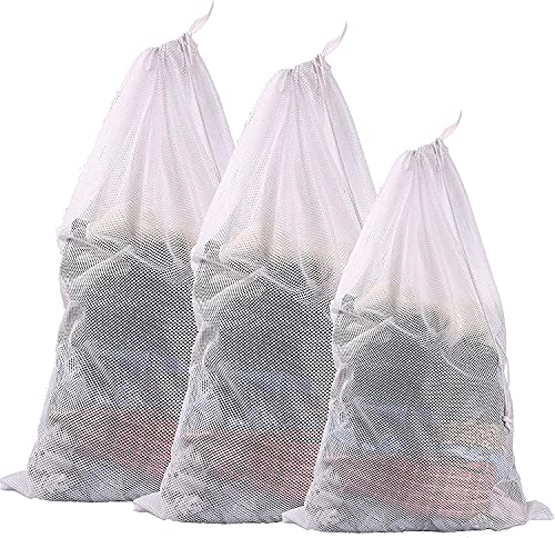 Prezon Netz-Wäschesäcke, Robusten Mesh Wäschesack 2 Super Groß und 1 Groß mit Kordelzug Verschluss für College, Wohnheim und Wohnungsbewohner, 3 Satz(2XXL+1XL)