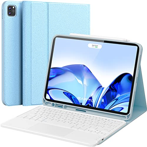 Earto Tastiera iPad Air 6th 11” 2024, Tastiera per iPad Air 5 /Air 4 10.9”con Touchpad, Staccabile Tastiera per iPad Pro 11 (4/3/2/1 Generazione), 2 Canali BT, Italiano QWERTY, Cielo Blu