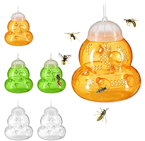 Relaxdays Wespenfalle 6er Set, Lebendfalle Wespen, ohne Lockstoff, zum Aufhängen, Wespenfänger, orange/grün/transparent, Pack