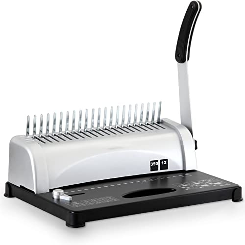 PAILON Kammbindemaschine, 21 Loch, 350 Blatt Papierstanzbinder Spiralbindemaschine, Einstellbarer Rand Perfekt für A4, A5 oder kleinere Office-Dokumente