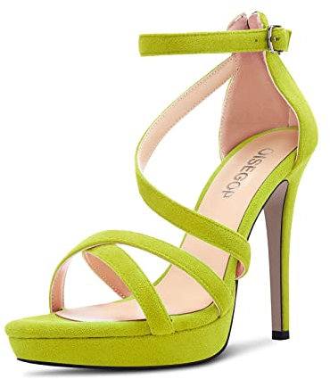OISEGOP Mujer Aguja Alto High Plataforma Heel Abierta Punta Sandalias Correa Tobillo Fiesta Dress 12 CM Heels Verde Lima 38 EU