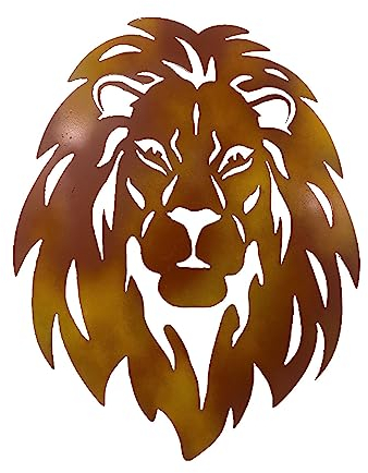 KAREN66 Löwe Motiv Wanddekoration Metall Löwenkopf Wanddeko Rostfarben Wandskulptur Industrial Wasserfest Metalldeko für Außen, Innen, Balkon & Garten 26x30 cm