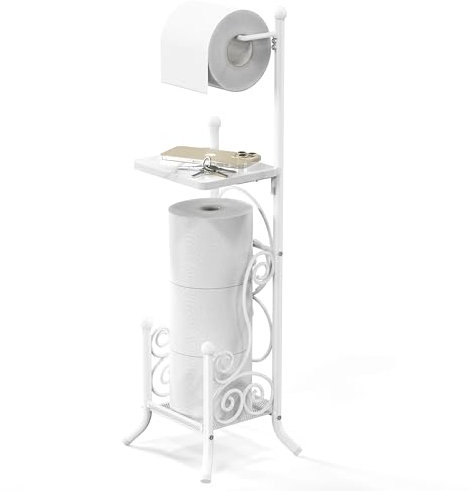 Simple Houseware English Style Bathroom Toilet Tissue Roll Holder Stand, White