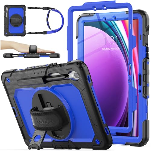 SEYMAC stock Funda para Samsung Galaxy Tab S10 Lite/ S10 FE 2025/S9 FE 10.9''/ S9 11'' 2023, Funda Resistente con Protector de Pantalla Portalápices [Soporte Giratorio 360]& Correa de Mano, Azul