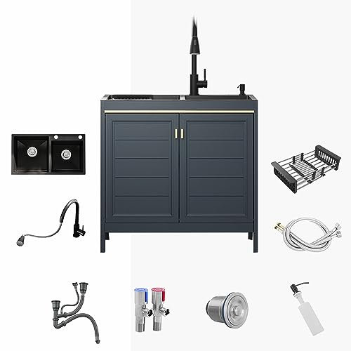 Mueble Fregadero de Cocina,Fregadero Camper,Fregadero Cocina 1 seno/2 senos,Fregadero Acero Inoxidable Multifuncional,Fregadero Exterior Jardin,con Grifo Extraíble Y Accesorios,Mueble Bajo Fregadero (