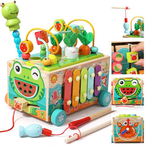 Jaunty Montessori Toddler Activity Cube Toy for Baby Girl Boys 1 2 3 Years Old, Educational Fine Motor Skill Preschool Learning Game for Kids 1-3, Shape Sorting Toy Gifts for Christmas Birthday Brown