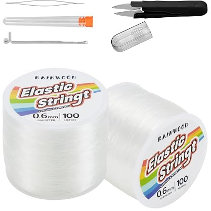 Elastic Bracelet String Cord Kit: 2 Rolls of 200m (0.6mm) Clear Beaded Stretch Cord with Tools - Perfect for Bracelet Making and DIY Jewelry Projects!