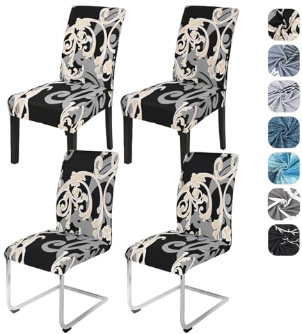 Alishomtll Stretch Stuhlhussen 4er/6er Set Schwarze Stuhlbezug Schwingstuhl Elastische Hussen Abnehmbarer Waschbarer Stühle Schutz für Esszimmer Hotel Bankett Hochzeit (Königlicher Stil, 4 Stück)