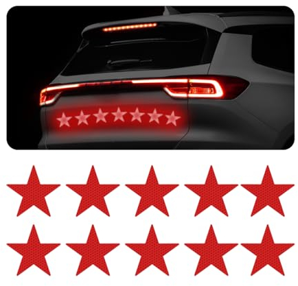 JNNJ 10 Pezzi Auto Adesivi Riflettente, Adesivo Auto Stella Notte, Alta Intensità Adesivo Riflettente Di Avvertimento a Forma Di Stella per Auto, Camion, Moto, Barca, Rimorchio, Camper(Rosso)
