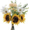 YELIKIT Kunstblumen Sonnenblumen Künstliche Pflanzen Blumen Deko Unechte Blumen Seide Blumenarrangements für Zuhause Blumenstrauß Hochzeit Garten Festival Dekor (Gelb&Weiß)