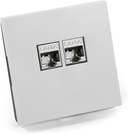 MC POWER Netzwerkdose Unterputz | Shallow | UP Datendose 2x RJ45 Buchse, CAT5 CAT5e CAT6 CAT6a Landose Netzwerksteckdose vollgeschirmt, weiß