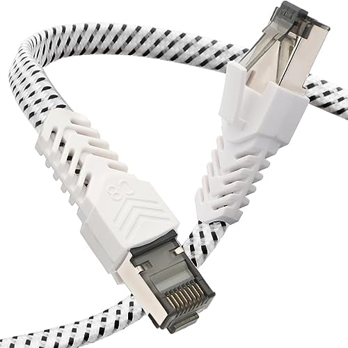 Qiuean Cavo Ethernet Cat 8, Cavo Lan Piatto Nylon Intrecciato 1 metri, 40 Gbps 2000 MHz, Cavo Di Rete Ad Alta Velocità, S/FTP Con Connettore Nichelato Rj45 per Ps5/Laptop/Router/Gaming/Modem