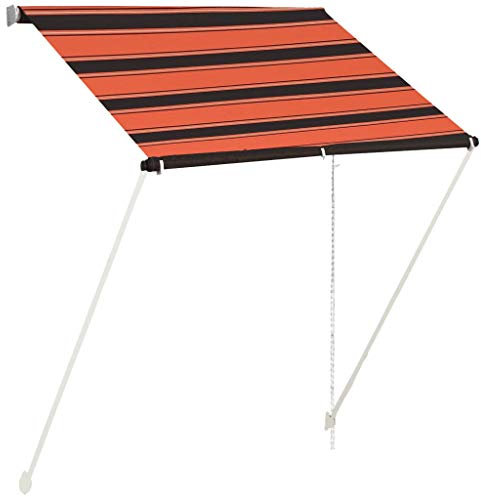 Homgoday Einziehbare Markise Balkonmarkise Klemmmarkise Handbetrieben Fallarmmarkise Fenstermarkise Sonnenschutz für Fenster Terrasse Balkon 150×150 cm Orange und Braun