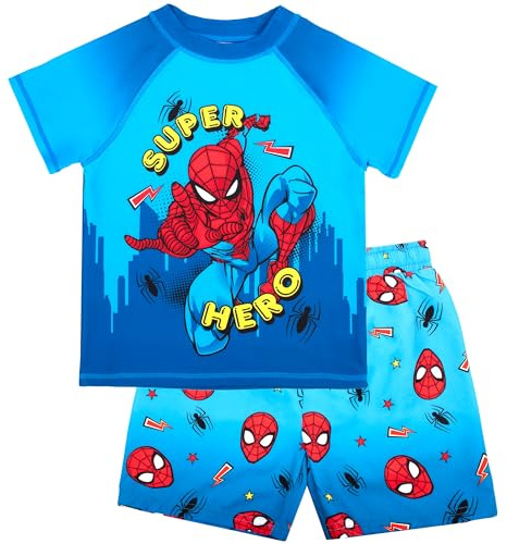 Marvel Spiderman Swim Set for Boys 2 Piece Swimming Shorts & T-Shirt UV Sun Protection Swimming Costume for Boys Age 2-6