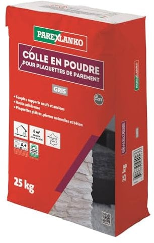 PAREXLANKO - Colle en poudre pour plaquette de parement - Gris - Plaquettes en plâtre, pierres naturelles et béton - Murs intérieurs sur supports neufs et anciens - 25kg