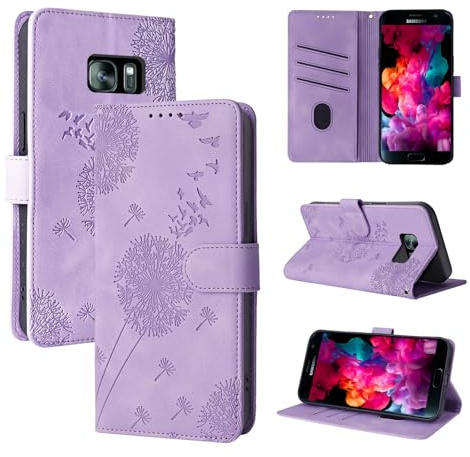 Rostsant Handyhülle für Samsung Galaxy S7 Löwenzahn Violett | PU Leder Flip Case Brieftasche Tasche Hülle Magnetisch Handyhülle für Samsung Galaxy S7