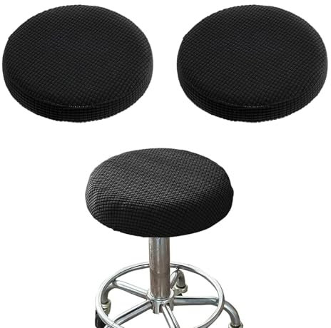 Hocker Bezug 2 Stück Runder, Kissenbezug Rund Hochelastischer Stuhlhussen, Durchmesser 30-40cm, Waschbarer Hockerkissenbezug Dehnbar Barhocker Bezug(Schwarz)