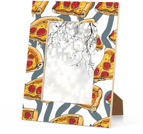 KOBLEN Funny Pizza 5 x 7 Picture Frame Wood Photo Frames Table Top Display or Wall Mount for Home Office Hotel Room Desk Decor